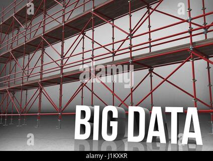 Composite numérique 3D de big data word en face de l'échafaudage en salle grise Banque D'Images