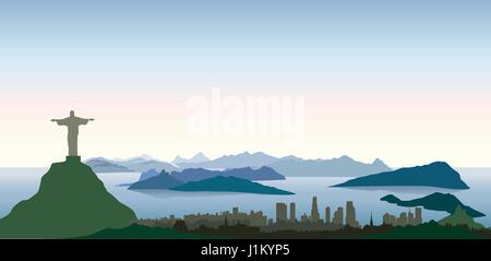 Rio de Janeiro city skyline lagon. cityscape ossature avec des montagnes en fond urbain. Illustration de Vecteur