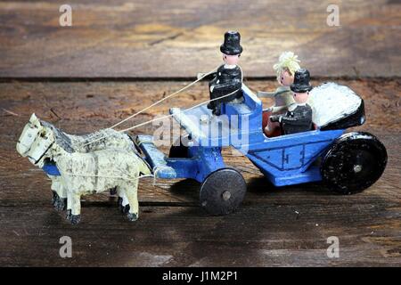 Mariage à cheval de l'entraîneur les monts Métallifères/ Allemagne sur fond de bois Banque D'Images