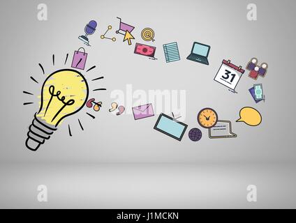 Digital composite d'ampoule colorée avec des dessins graphiques Banque D'Images