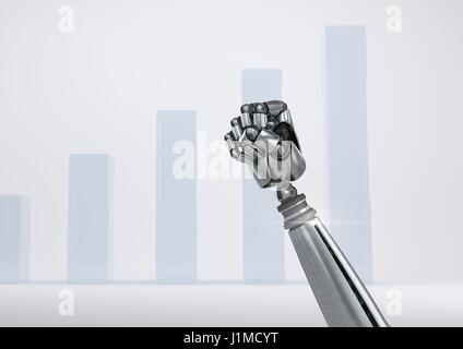 Robot Android de poing avec la main de l'arrière-plan du graphique supplémentaire lumineux Banque D'Images