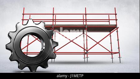 Composite 3D numérique de cog contre échafaudages en salle blanche Banque D'Images