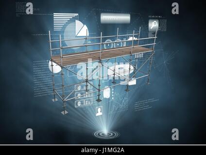 Interface numérique composé de tableaux, avec l'échafaudage 3D Banque D'Images