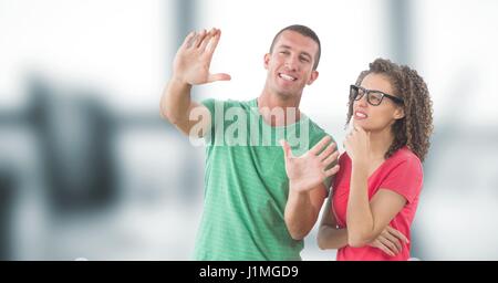 Digital composite de Businessman making part image par woman in office Banque D'Images