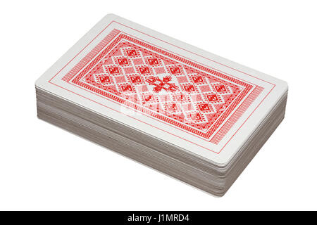 Un jeu de cartes à jouer dos rouge isolé sur fond blanc Banque D'Images