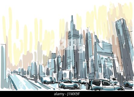 Gratte-ciel Ville Environnement croquis Cityscape Skyline Illustration de Vecteur