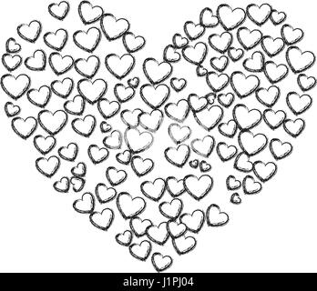 Croquis de monochrome beaucoup de cœurs formant un grand coeur Illustration de Vecteur