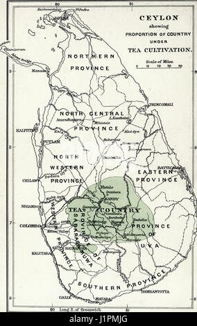 La carte de Ceylan montrant la proportion de pays en vertu de la culture du thé, vers 1900 Banque D'Images