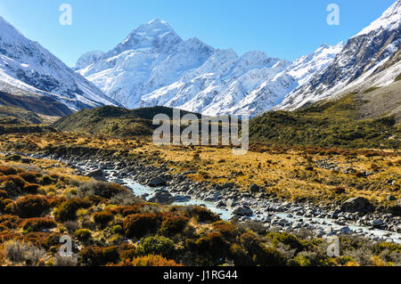 Hooker Valley dans l'Aoraki/Mount Cook National Park, New Zealand Banque D'Images