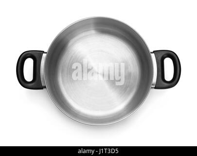 Vue de dessus en acier vide cooking pot isolated on white Banque D'Images