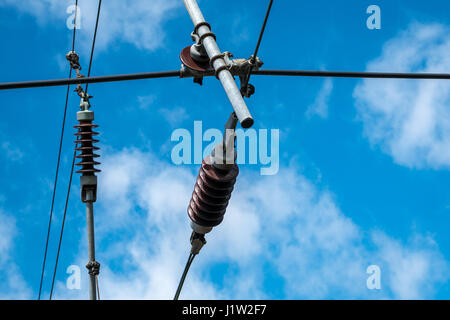 Détail des câbles d'électricité du chemin de fer aérien, Écosse, Royaume-Uni Banque D'Images