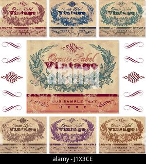 Ensemble de 7 variations de couleur d'un vintage label design, évolutifs et modifiables illustration grunge effet dans une couche séparée Illustration de Vecteur