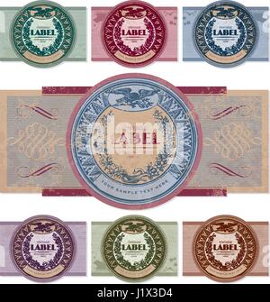 Ensemble de 7 variations de couleur d'un vintage label design, évolutifs et modifiables illustration grunge effet dans une couche séparée Illustration de Vecteur