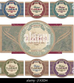 Ensemble de 7 variations de couleur d'un vintage label design, évolutifs et modifiables illustration grunge effet dans une couche séparée Illustration de Vecteur