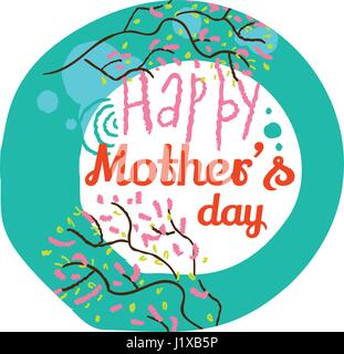Heureuse Fête des Mères. Vector hand drawn élément design, illustration sommaire. Les branches d'arbres en fleurs sur un fond de menthe. Illustration de Vecteur
