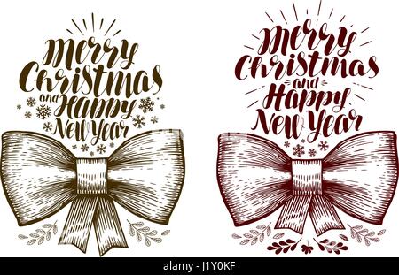 Joyeux Noël et Bonne Année, la bannière. Maison de Noël, à l'étiquette. Le lettrage, calligraphie vector illustration Illustration de Vecteur