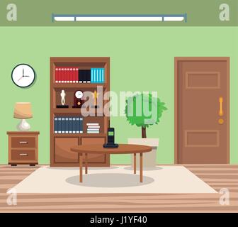 Pot de chambre bibliothèque arbre lampe réveil téléphone table tapis de porte Illustration de Vecteur