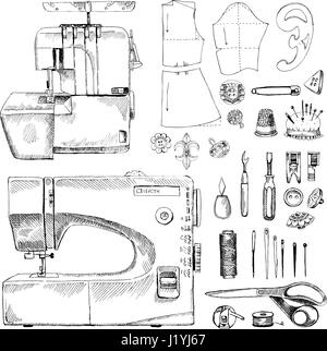 Croquis à main Set de couture Illustration de Vecteur