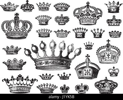 Ensemble de gravures de la couronne antique (vecteur) Illustration de Vecteur