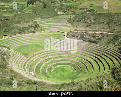 Le Pérou, Moray, d'anciennes terrasses circulaires Inca les Incas il y a probable de l'agriculture, laboratoire de la Vallée Sacrée, Cuzco Banque D'Images