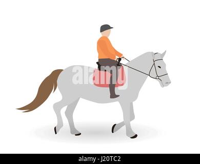 Cavalier au cheval gris. Vector Illustration. Illustration de Vecteur