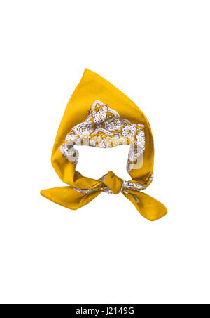 Foulard bandana-jaune avec un motif, isolé. Banque D'Images