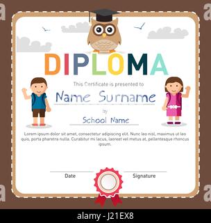 L'école primaire et préscolaire Enfants Diplôme certificat Illustration de Vecteur