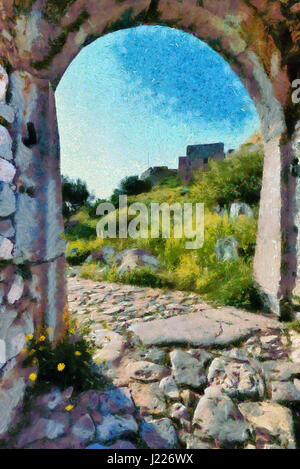 Dans Archway, château de Palamidi, ville de Nauplie, Péloponnèse, Grèce Banque D'Images