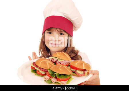 Petite fille avec des sandwiches cook Banque D'Images