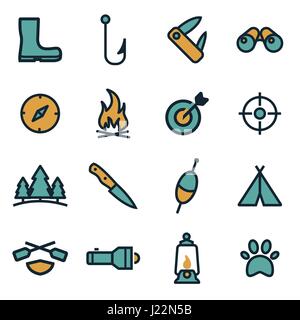 Flat Hunting Vector icons set sur fond blanc Illustration de Vecteur