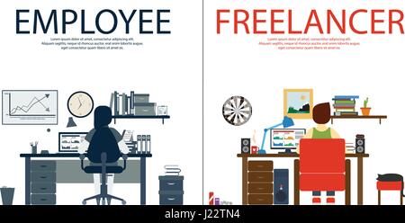 Deux bannières pour le web design. En interne et à l'emploi home-thème. Vector illustration design plat. Illustration de Vecteur