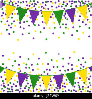 Arrière-plan de Mardi Gras avec des perles et des drapeaux. Vector illustration Banque D'Images