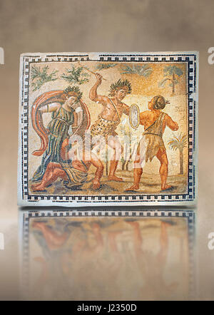 Chaussée romaine mosaïque représentant la lutte entre Dionysos et les Indiens. De la Villa de Ruffinella, Tusculum. Musée National Romain, Rome Banque D'Images