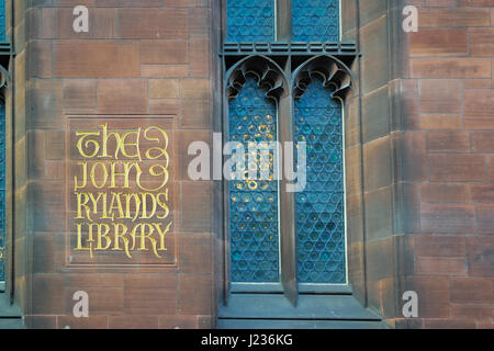 La John Rylands Library Sign Manchester UK Banque D'Images