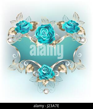 Bannière à motifs bleus avec un châssis à motifs d'or blanc, orné de bijoux turquoise roses. Tiffany bleu. La couleur à la mode. Rose Turquoise. Illustration de Vecteur