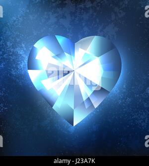 Coeur polygonal, transparent, bleu glace scintillante sur un fond bleu foncé. Conception de la glace. Illustration de Vecteur