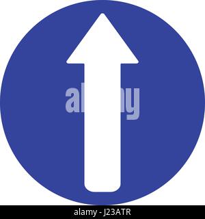 Illustration Vecteur de panneau de signalisation rond bleu isolé sur fond blanc. Road sign arrow aller tout droit. Illustration de Vecteur