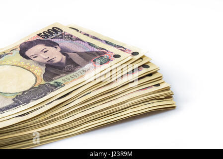 Une pile de billets de 5000 yens japonais. Banque D'Images