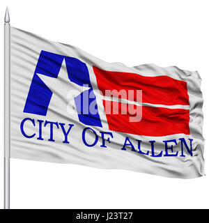 Allen drapeau sur mât, Texas State, volant dans le vent, isolé sur fond blanc Banque D'Images