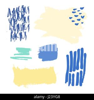 Un ensemble de traits colorés, isolé sur fond blanc. Éléments de conception graphique à la main en bleu, rose et vert avec copie-espace. Illustration de Vecteur