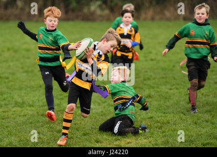 Junior tag enfants rugby action Royaume-Uni Royaume-Uni Royaume-Uni enfants enfants sport activité saine sport garçons sports Banque D'Images