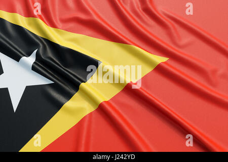 Drapeau du Timor oriental. Tissu texture ondulée très détaillés. Illustration 3D Rendering Banque D'Images