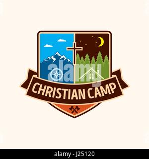 Logotype d'un camp chrétien, un camp d'été Illustration de Vecteur