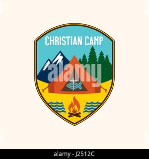 Logotype d'un camp chrétien, un camp d'été Illustration de Vecteur