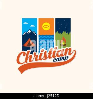 Logotype d'un camp chrétien, un camp d'été Illustration de Vecteur