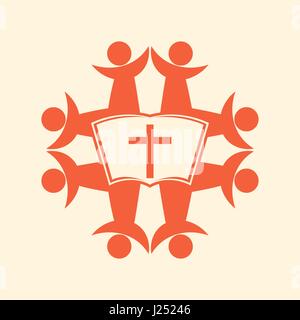 Logo de l'église. Croyants unis par l'enseignement du Christ. Église vivante. Illustration de Vecteur