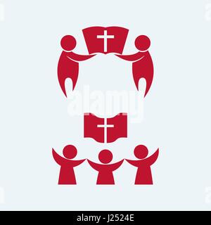 Logo de l'église. Croyants unis par l'enseignement du Christ. Église vivante. Illustration de Vecteur