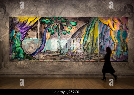 Londres, Royaume-Uni. 25 avril 2017. La Galerie nationale dévoile l'oiseau en cage's Song, une nouvelle tapisserie par Turner Prize-winning l'artiste Chris Ofili. L'œuvre s'affiche à partir du 26 avril au 28 août 2017 dans la salle Sunley à la Galerie nationale. Par la suite il ira en permanence dans Clothworkers' Hall dans la ville de Londres. Banque D'Images