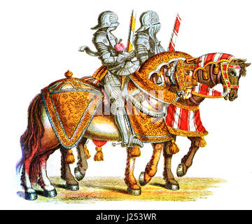 Deux chevaliers au tournoi, copie de 'livre' tournoi par Hans Burgkmair, XVI siècle Banque D'Images
