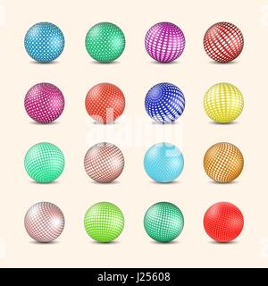 Jeu de boules de couleur brillant avec remplissage de demi-teintes et de l'ombre, isolé sur fond blanc, vector illustration. Illustration de Vecteur